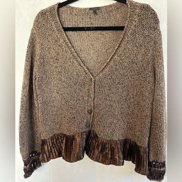 Double U Knit Peplum Button Up Sweater w/ Bronze Colored Buttons Large - Picture 1 of 8